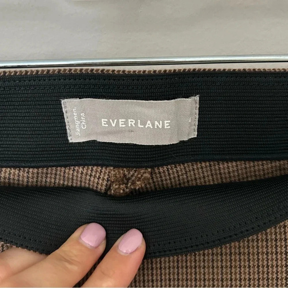 Everlane Brown Plaid The Side Zip Stretch Cotton Crop Work Career Pants Size 4 - Picture 4 of 7